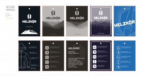 Helzkor winter gear hang tag designs