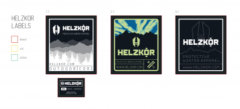 Helzkor winter gear hang tag designs